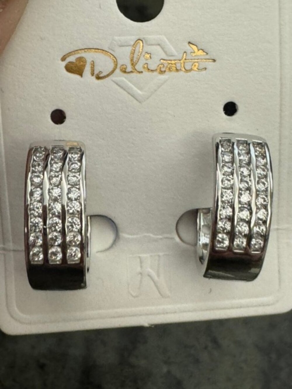 18 White Gold Filled CZ Huggie Hoop Earrings | Sparkling 3 Rows Hoops - NEW